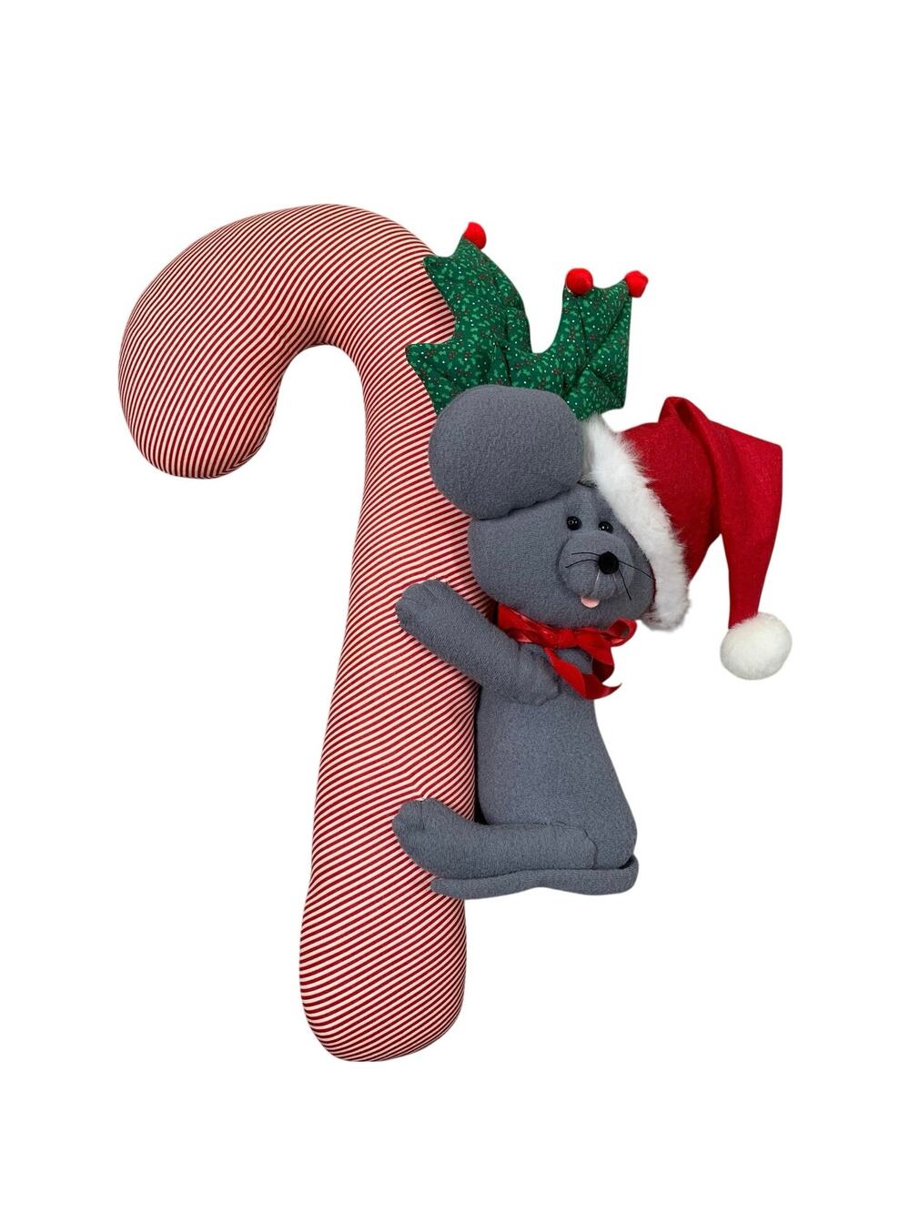 VTG Handmade Stuffed Candy Cane and Christmas Mouse Walk Hanging 18x15